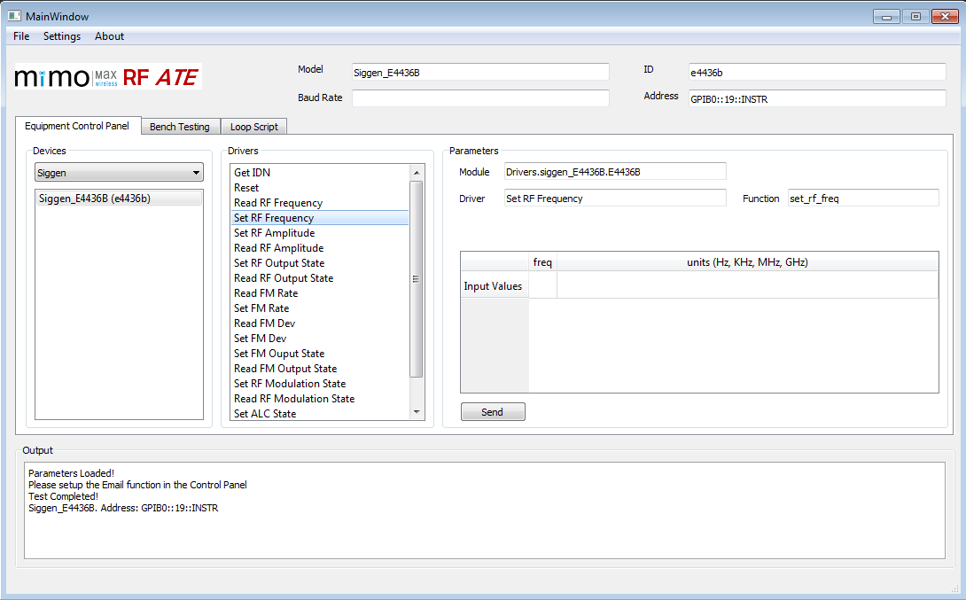 Equipment control panel with dynamic driver loading