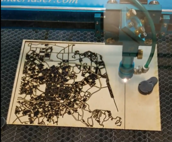 First laser cutting attempt with burning plywood